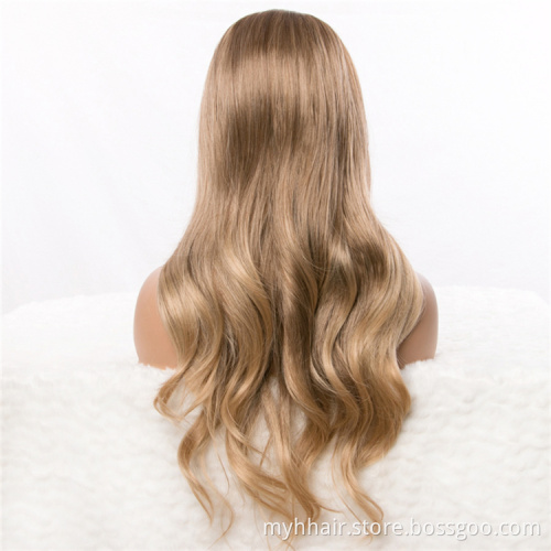 Long Wavy Ombre Blonde Wigs Brown Mix Color,Synthetic Wigs For Women Natural Middle Part Wig Hair